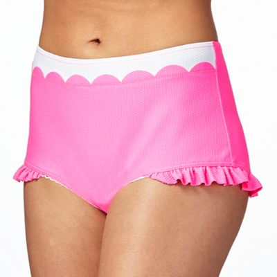 Pink scalloped trim high waisted bikini bottoms